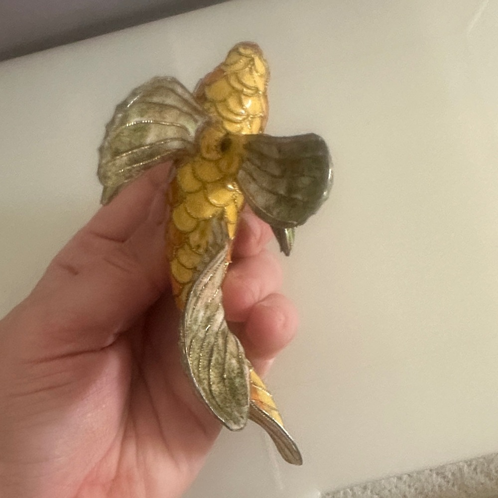 Vintage CHINESE ENAMEL CLOISONNÉ KOI GOLD FISH Ombré - Picture 4 of 4